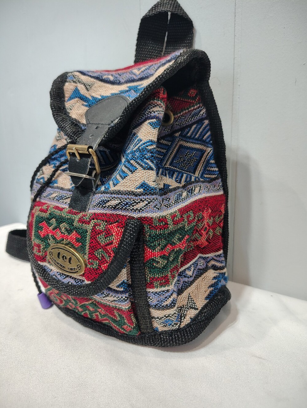 Vintage TET Collection Turkey Woven Tapestry Mini Backpack Geometric Grunge Boho - Picture 2 of 13